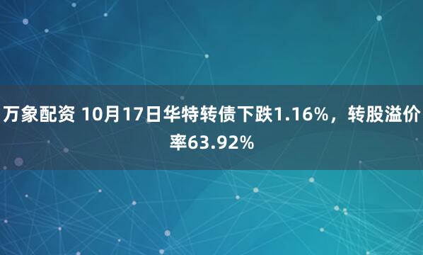 万象配资 10月17日华特转债下跌1.16%,转股溢价率63.92%