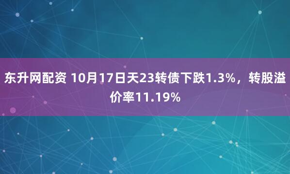 东升网配资 10月17日天23转债下跌1.3%,转股溢价率11.19%